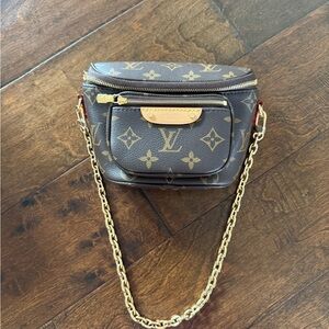 Louis Vuitton Brown Monogram Crossbody with Gold Chain-Mini Bumbag